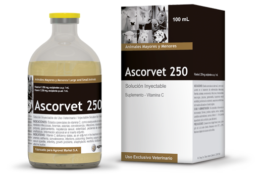Ascorvet 250/Cevital potente antioxidante - mejorador de la respuesta inmune, de la síntesis de aminoácidosy del colágeno 