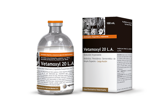 Vetamoxyl® 20 L.A. broad-spectrum penicillanic semisynthetic antibiotic. 