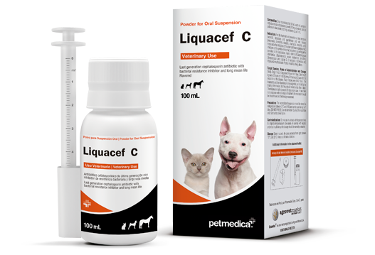 Liquacef® C last generation cephalosporin antibiotic with bacterial resistance inhibitor and long mean life 