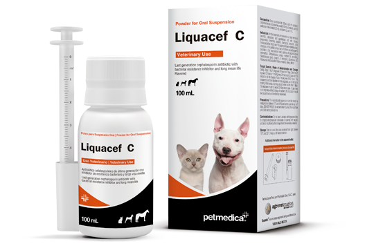 Liquacef C last generation cephalosporin antibiotic with bacterial resistance inhibitor and long mean life 