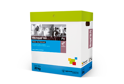 Microquel® Mn Px organic microelement chelated as manganese-amino acid complex and protected with glycine for production animals. 