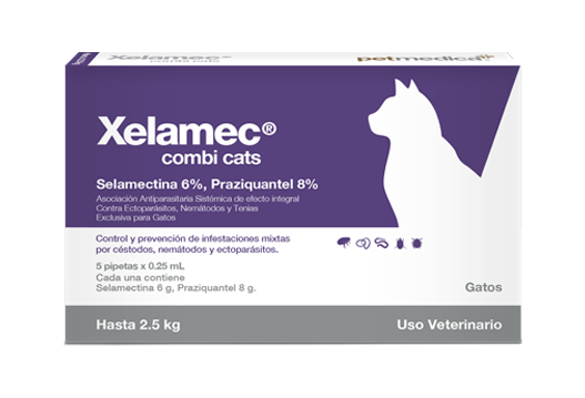 Xelamec® Combi Cats systemic antiparasitic association of integral effect against ectoparasites, nematodes and tapeworms 